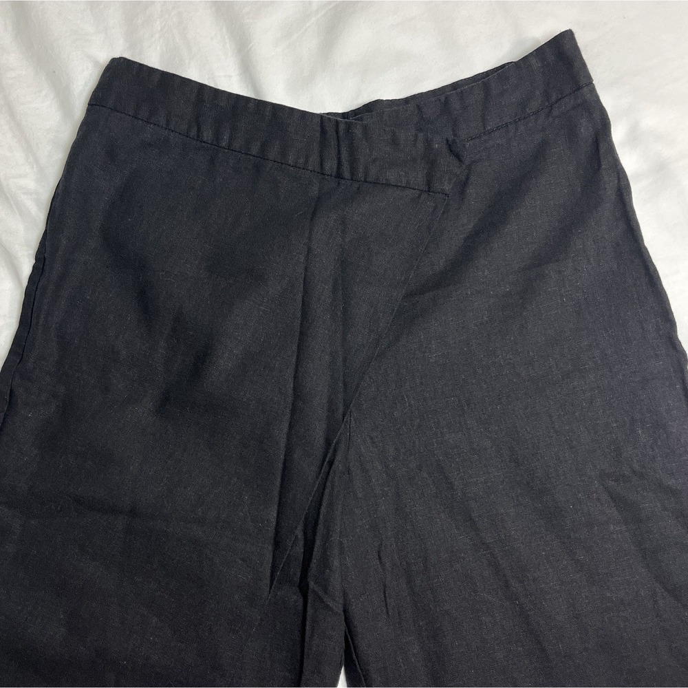 ZARA Wrap Front Wide Leg Lagenlook Pants Womens M Medium Black Linen Blend Chic - Picture 5 of 12